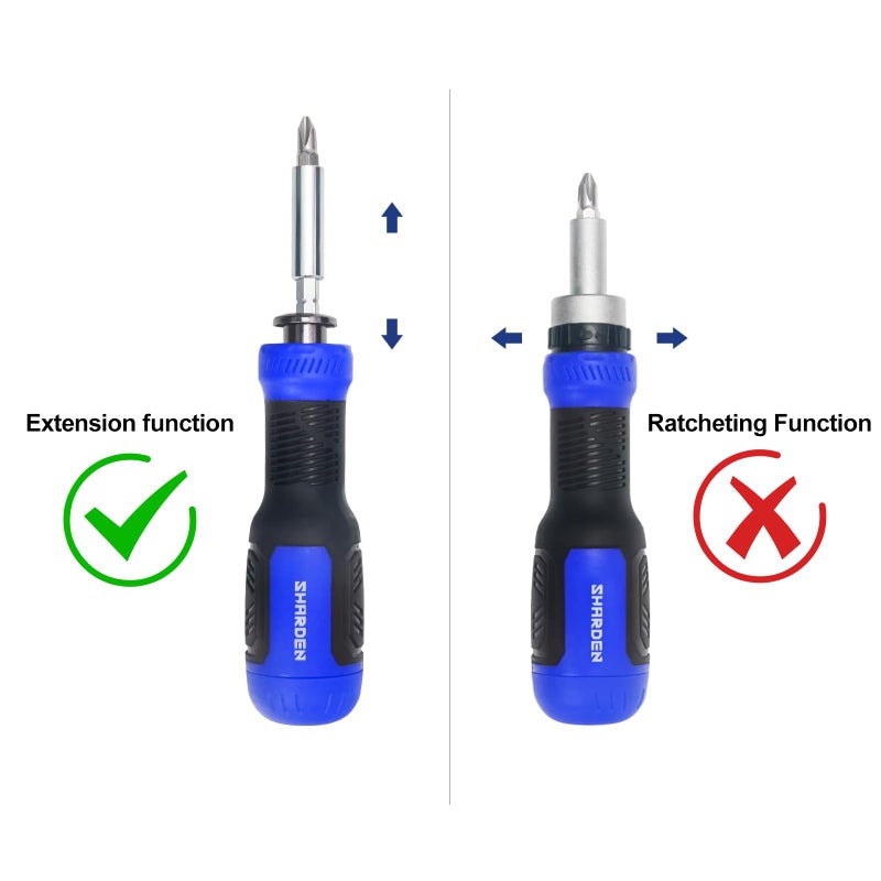 SHARDEN Multibit Screwdriver 13-in-1 Screw Driver Set Adjustable Extension Screwdriver Multitool All in One with Torx Security  Flat Head  Phillips  Hex  Square and 1/4 Nut Driver - Image 5